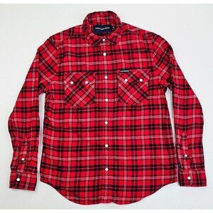 Calvin Klein Jeans Size Small Men Red Black White Flannel Snap Plaid Pocket Logo